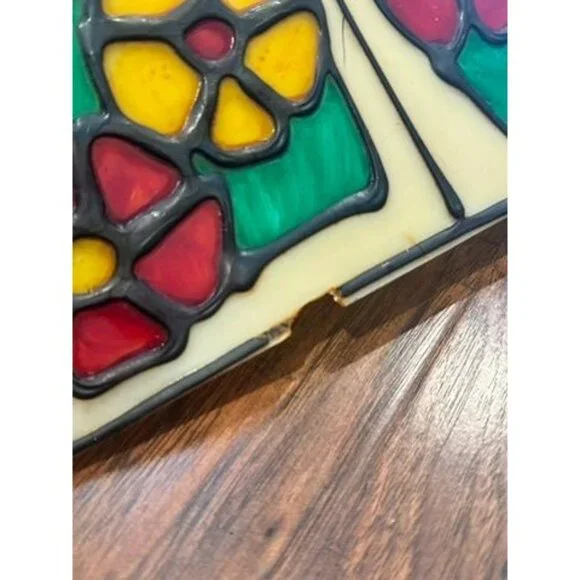 Vintage Coca-Cola Faux Stained Glass Hanging Pendant Light Shade Plastic Soda